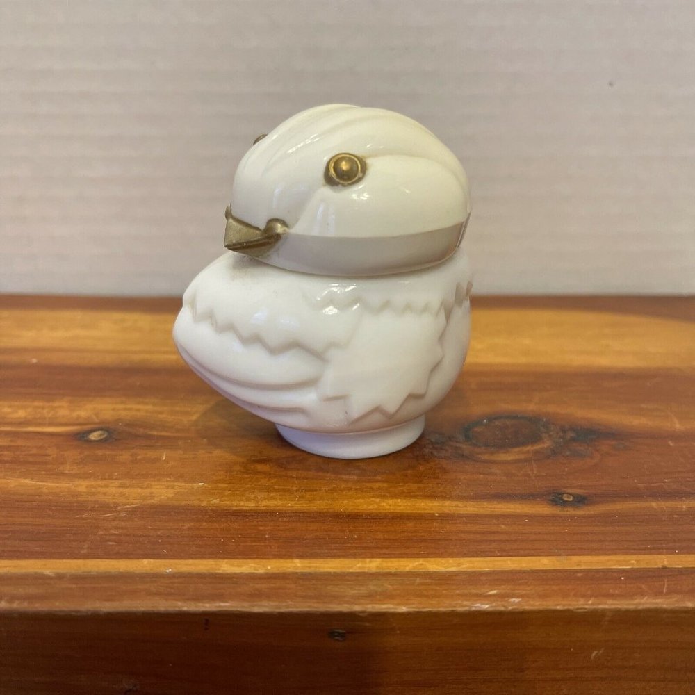Vintage Avon Milk Glass Snow Bird Chick Cream Sachet Jar EMPTY JAR